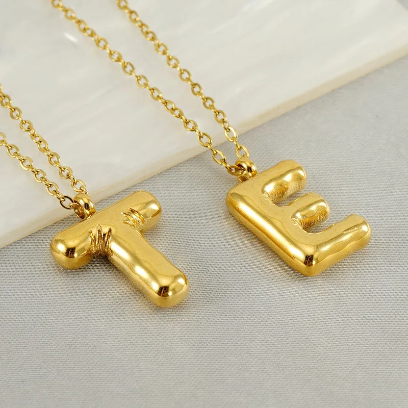 New glossy stainless steel bubble letter necklace for women Instagram niche all-match titanium steel 26 letter pendant necklace
