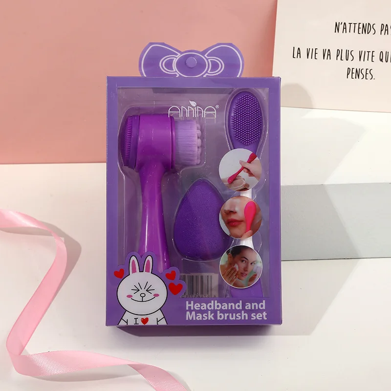 Custom Logo Packaging promotion gift products set beauty equipment makeup tools Silicone Face Cleansing Brush Beauty Sponge Set