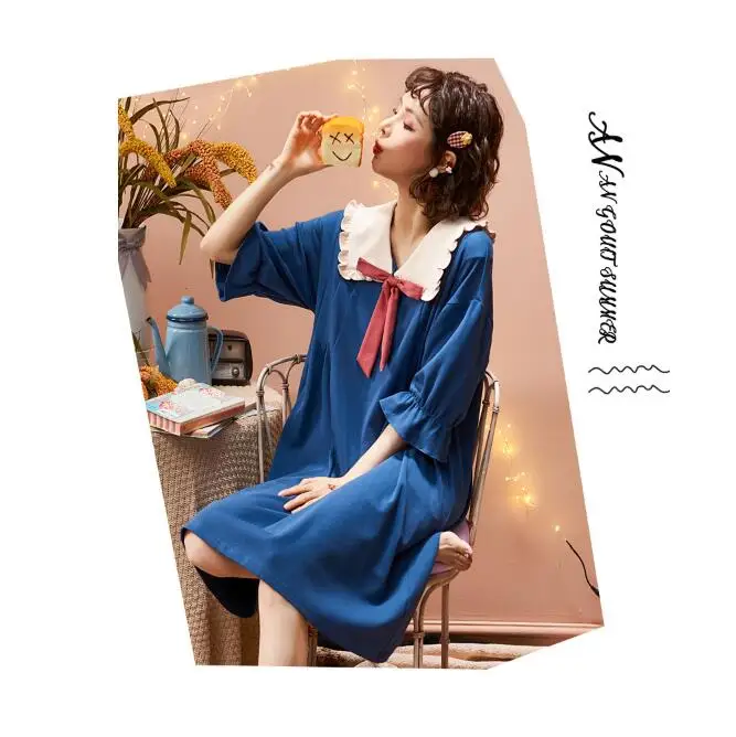 Лето 2020, тонкое платье из 100% хлопка с коротким рукавом, пижама, домашний сервис японской милой куклы