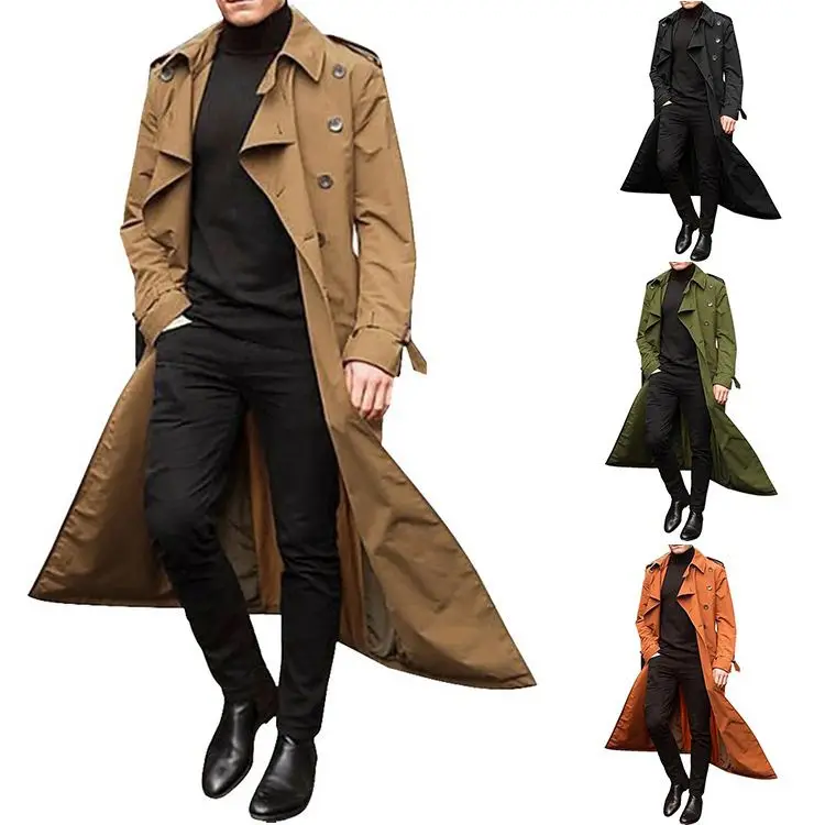 KX  2021 autumn and winter long coat men custom windbreaker button polyester windbreaker