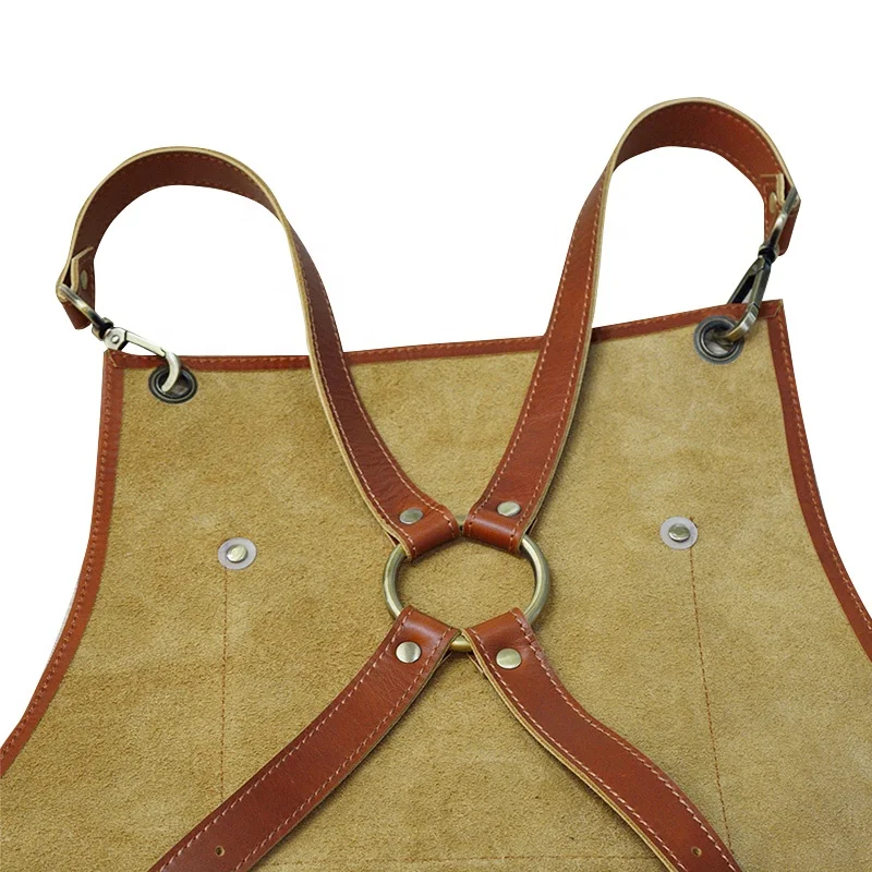 Vintage Luxury Disposable Chef Apron Custom Print Kitchen Cooking Butcher Brown Bbq Genuine Leather Aprons for Men