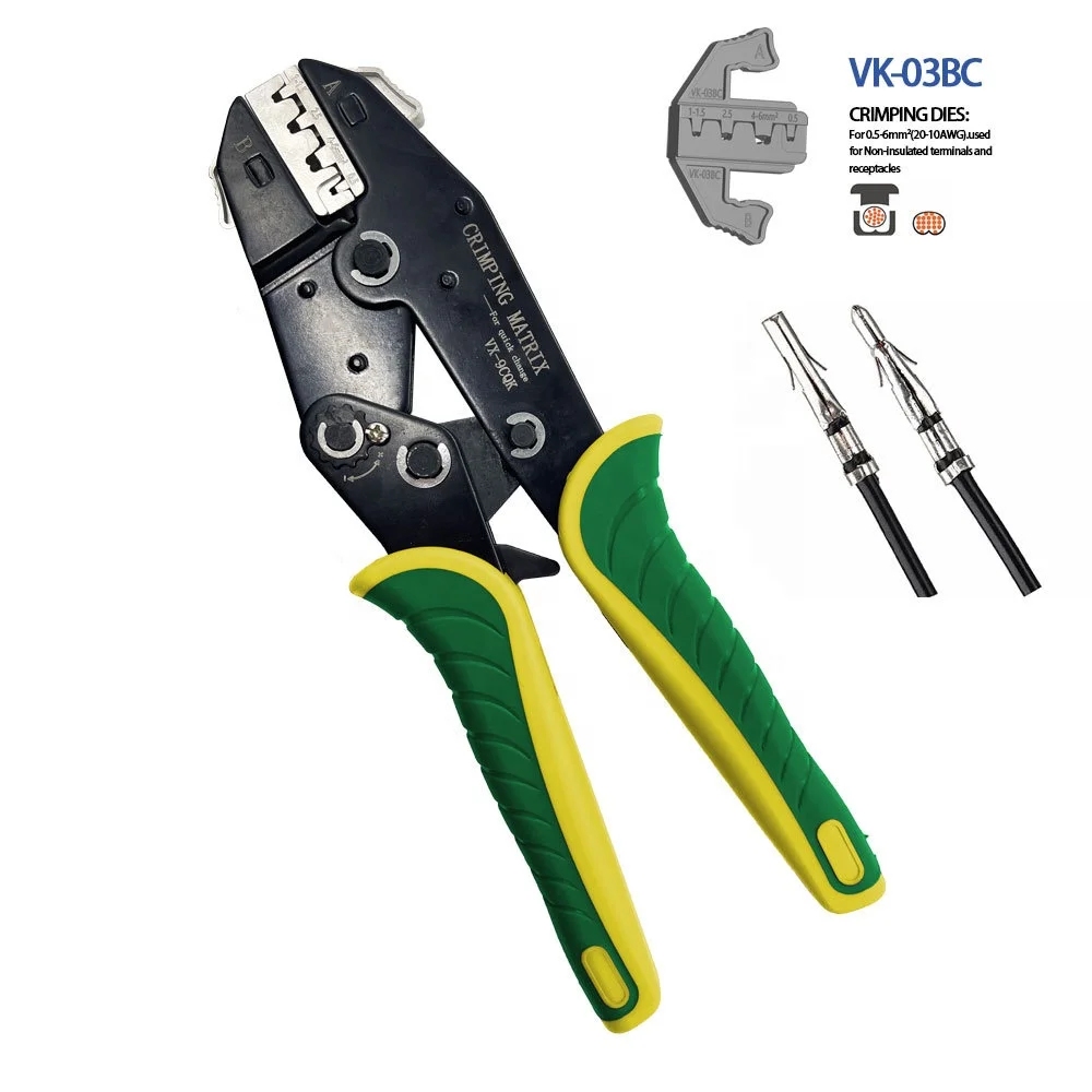 Terminals Crimping Tools VK-03BC 20-10AWG 0.5-6mm2 Green Color Automotive Plier Ratcheting Wire Crimper