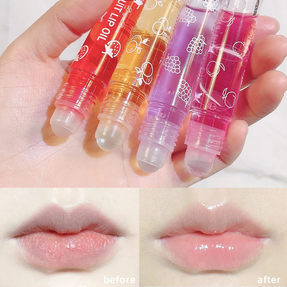 Fresh Fruit Roll-on Lip Balm Lip Makeup Primer Moisturizing Clear Transparent Oil Long Lasting Hydrating Lip Gloss