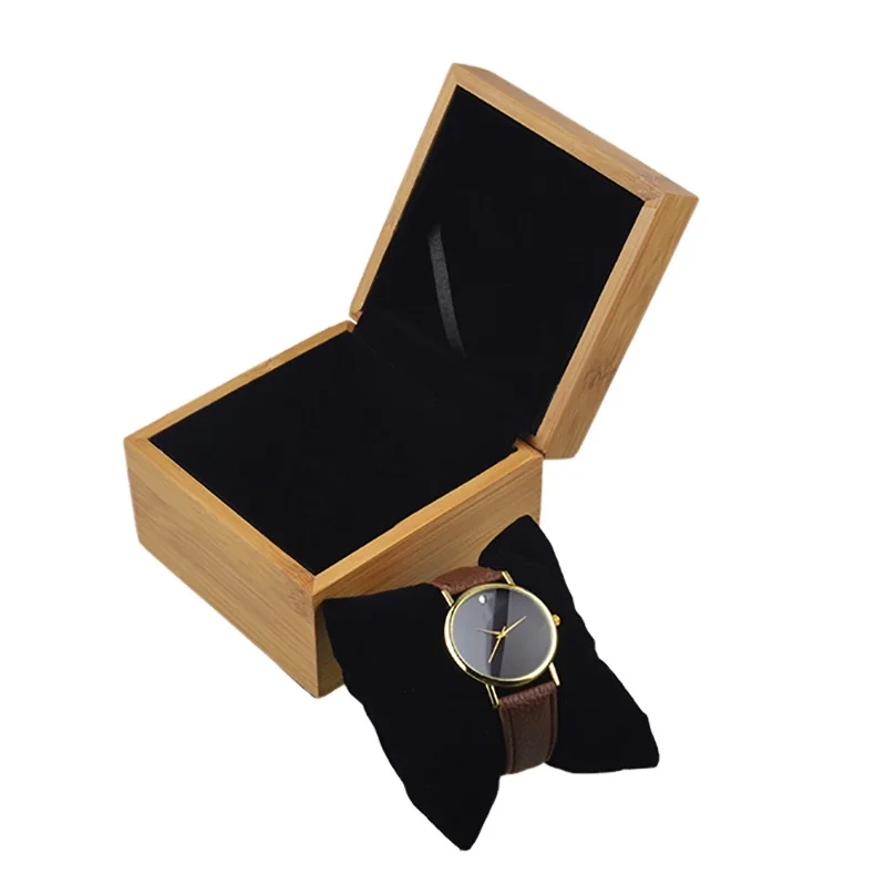Bamboo Single Watch Box Square Wood Gift Case for Watch with Pillow for Jewelry Storage Display and Packaging