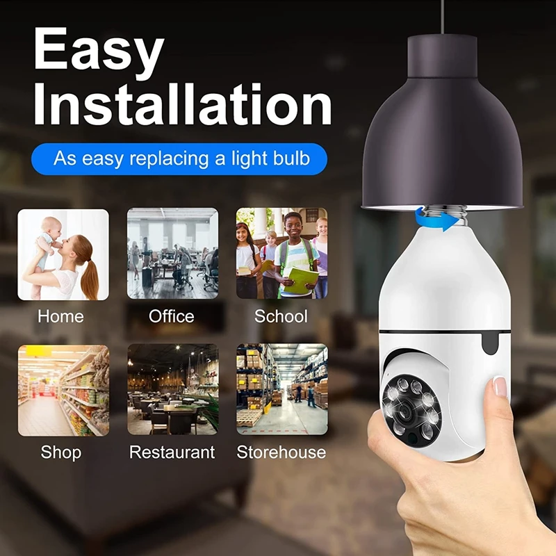 Kadonio Wifi Bulb Camera Smart 2-Way Audio Bulb Security Cctv Camera Light Bulb Ptz Camera