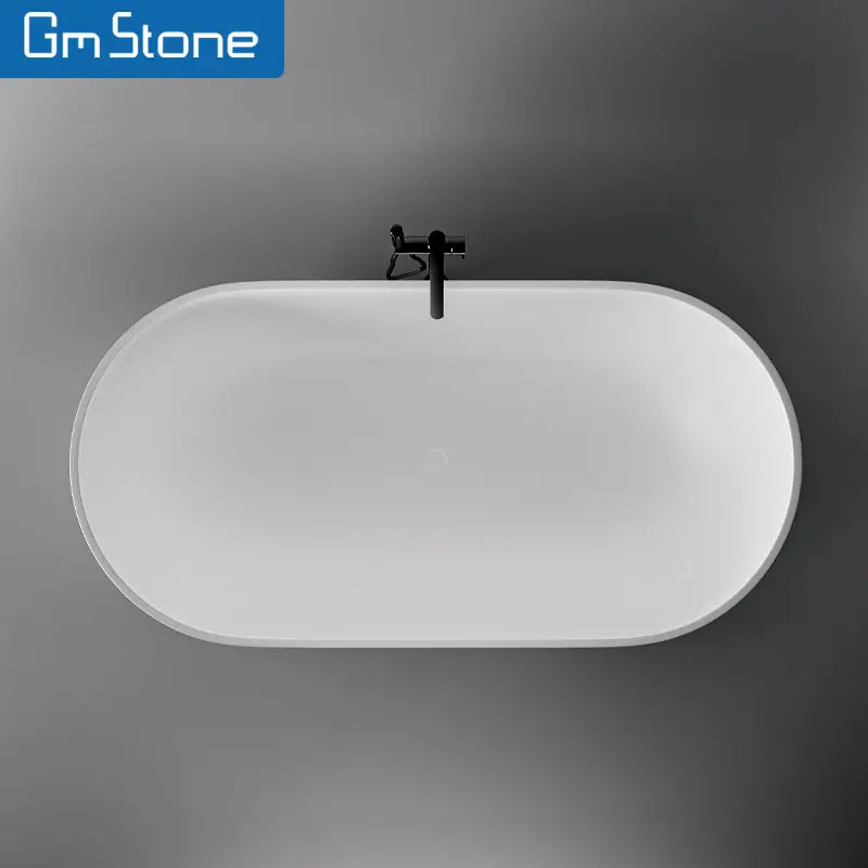 Bathtub Oval Composite Resin Surface Bath Tub Freestanding Artificial Stone New Hot Tub Solid Modern Gemei Drainer 5 Years 1.5m
