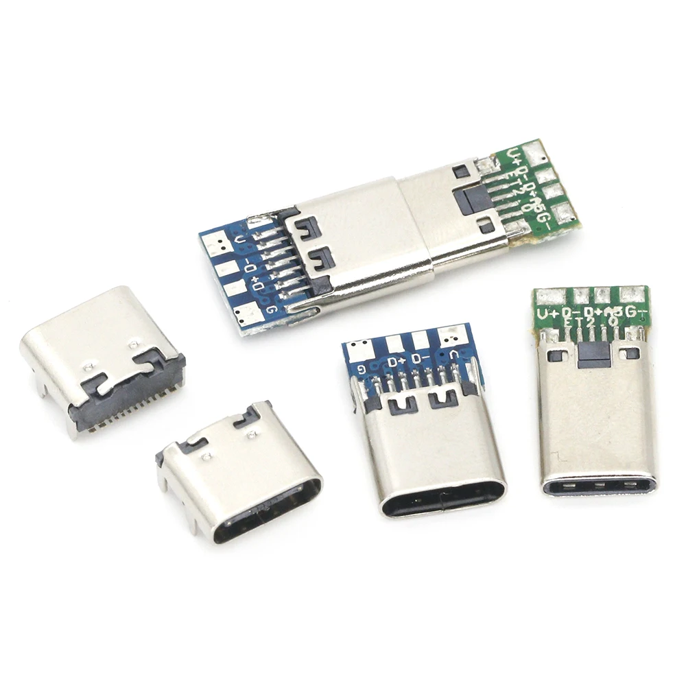 10pcs USB 3.1 Type-C Connector 12 24 Pin Female/Male Socket Receptacle Adapter to Solder Wire &Cable 24Pin Support PCB Board