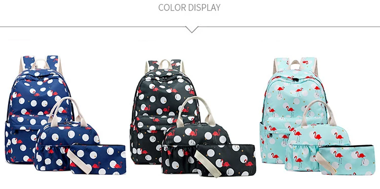 
2021 Hot Sale Custom Logo Printing 3pcs Women Backpack School Bags With Lunch Box Set 