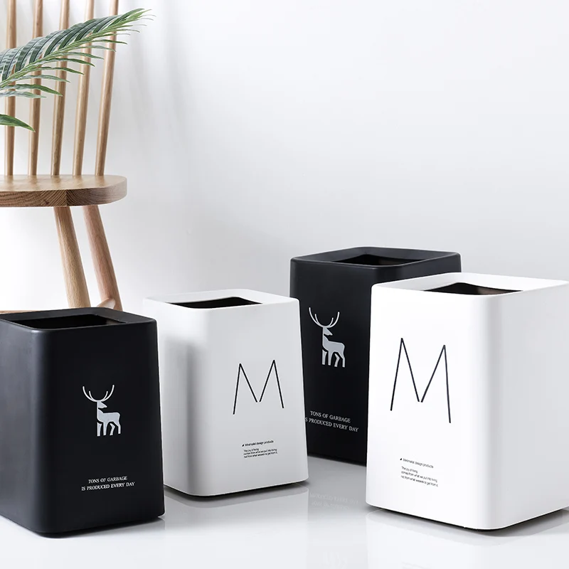 8L Stylish drawing room Kitchen office Bathroom Square Large Capacity Minimalist Plastic Trash Can Garbage Container