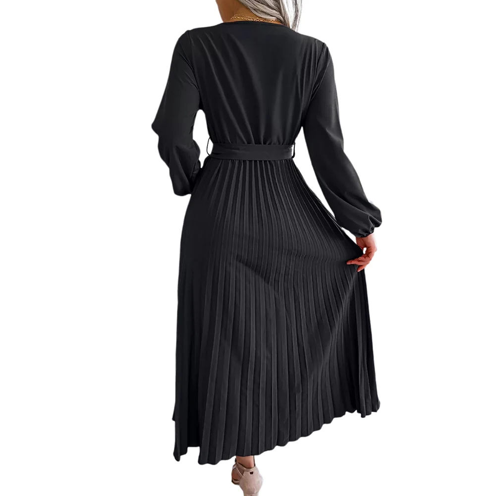 Casual Clothing Dress Winter and Autumn Women Lady Elegant Long Sleeve Belted Dresses