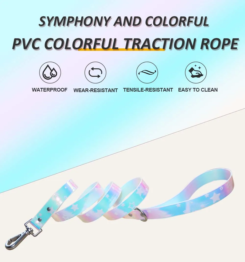 Colorful Rainbow Traction Rope for Dogs, Hand Free Transparent Luminous Colorful Pet Dog Collar Belt