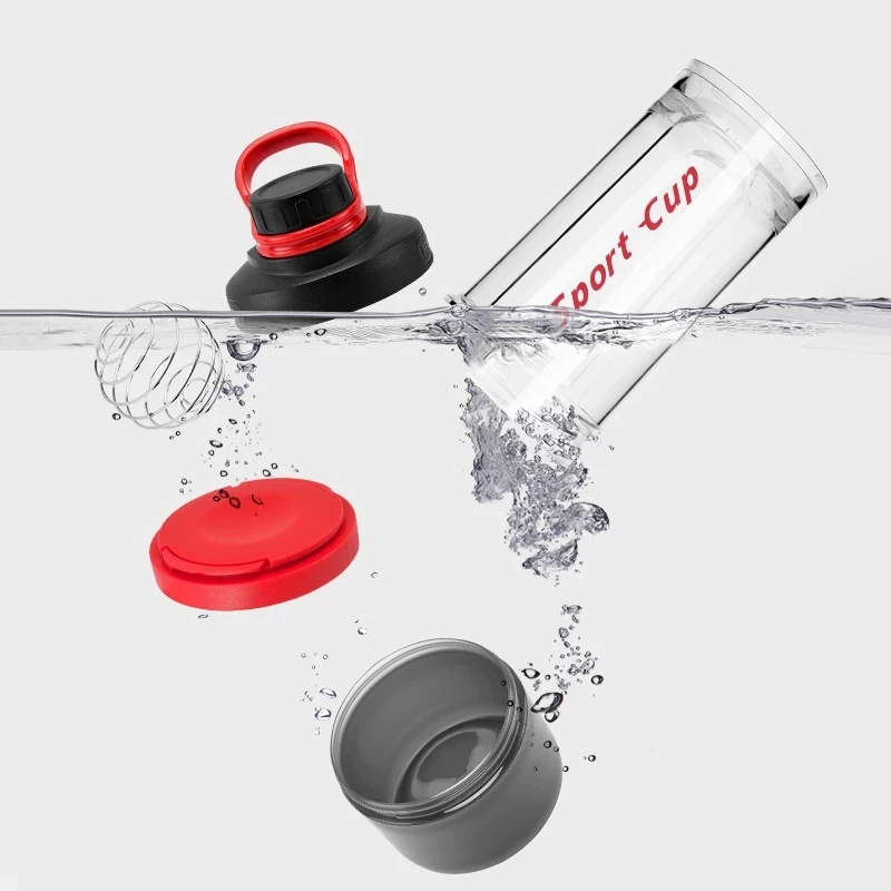 FEIJIAN 620ml  Sport Three-layer Plastic Water Bottle Whey&Nutrition Protein Powder Mixing Leak-proof Shaker Bottle