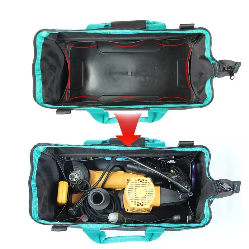 16 Pockets Tool Bag for Men with Waterproof Heavy Duty Wide Mouth Tool bag with plastic bottom