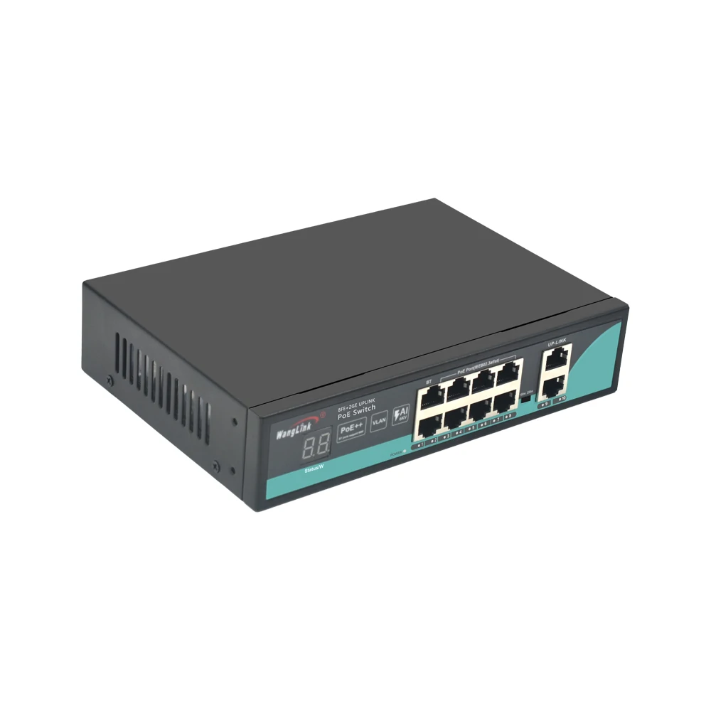 Wanglink smart AI Vlan 8 port megabit RJ 45 port 2 port gigabit uplink poe switch manufacturers