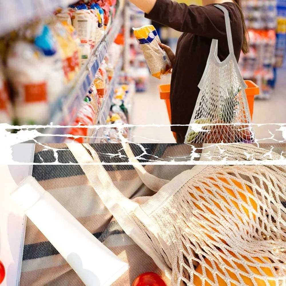 Лидер продаж многоразовые продуктовые сумки для фруктов овощей хлопковые сетчатые покупок с длинной ручкой
