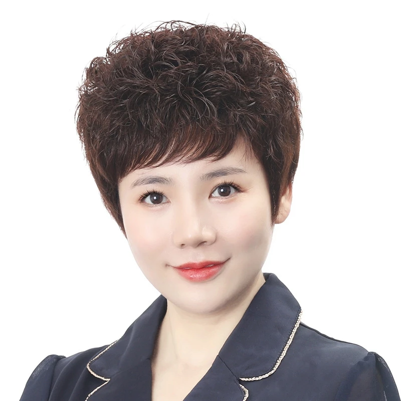 Best Reviewed Short Curly Hair Full Headcover Wig Female Short Glueless Human Hair Machine Made Curly Wigs For Women