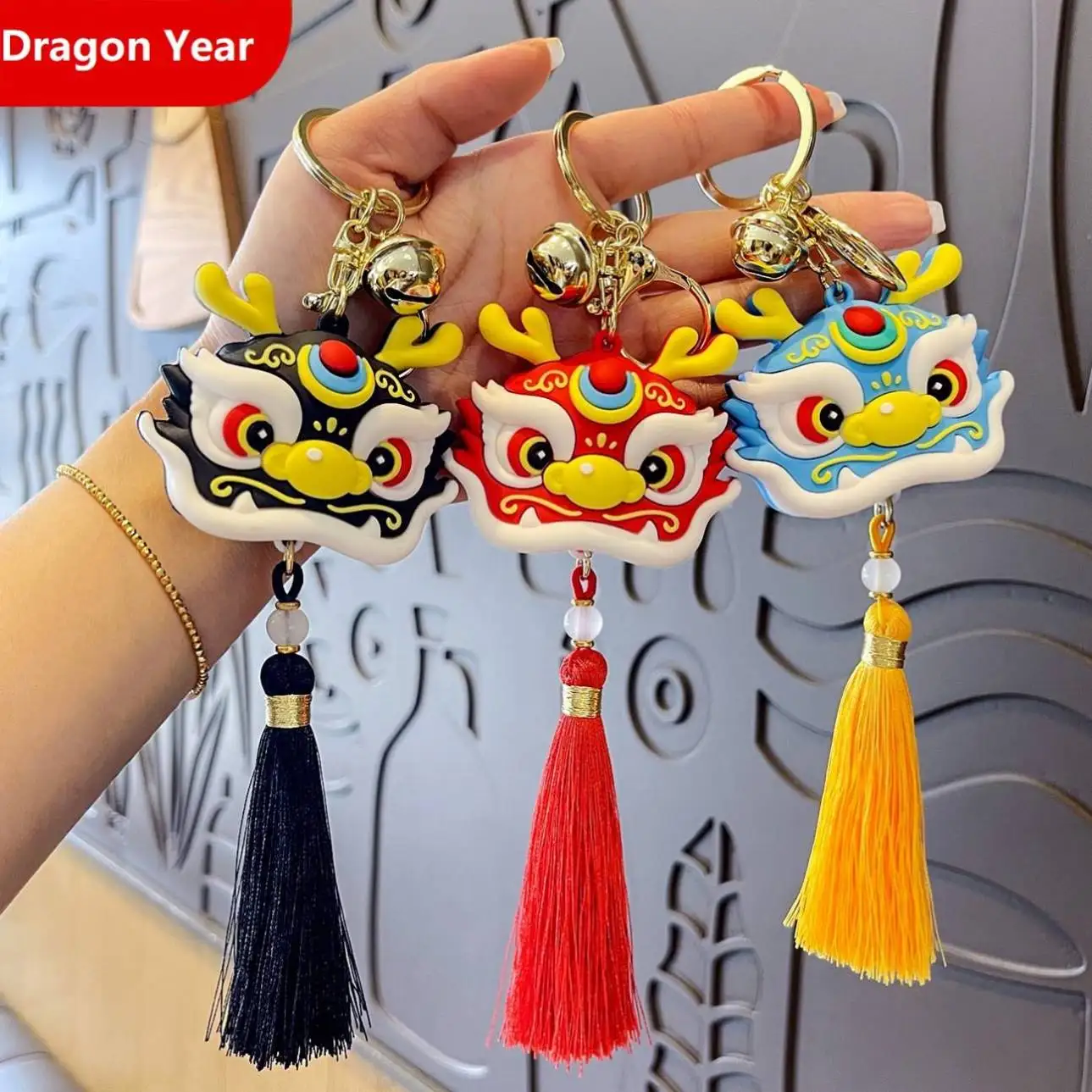 2024 New Year Keychain Small Gifts Car Key rings Backpack Pendant 3d rubber Key chains Cartoon Cute Chinese Dragon Year Keychain
