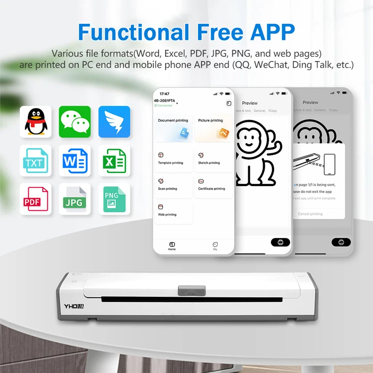 YHDAA Smart Design YHD-2102 Mini Portable A4 Thermal Transfer Printer  Android Phone Bluetooth A4 thermal printer