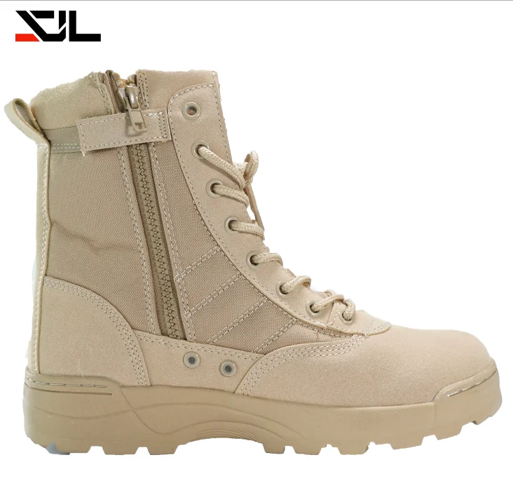 
Non-slip khaki leather pu injection construction safety boots wholesale Military shoes 