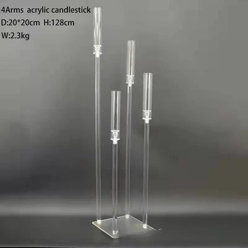 9 Arm candlestick acrylic sheet transparent candle crystal road leading hall layout flowers wedding decoration table centerpiece