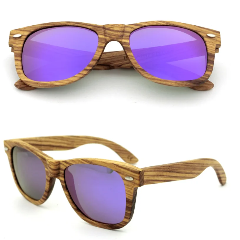 High quality handmade Custom Logo Style polarized lens wooden sunglasses & Bamboo Case zebra wood eyewear  for women men
