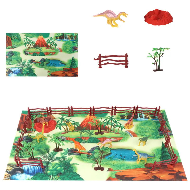 JXB Animal Model Mat & Trees Waterproof and Thin Educational Realistic Dinosaur Toys Play Set For Kids