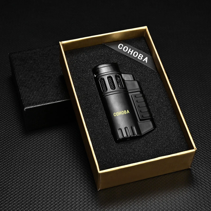 Four Fire Flame Gas Refillable Custom Logo Smoking Cigar Lighters For Cigar Cigarette Pipe cigar Accessories