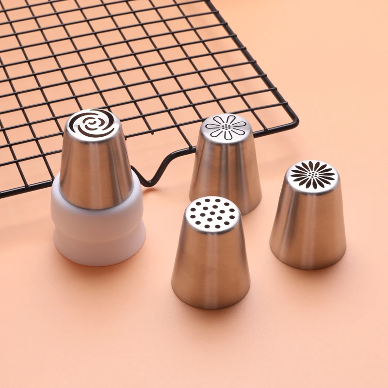 Cupcake Decorating Tips Set 4pcs Large Nozzle with Converter Russian Piping Tips