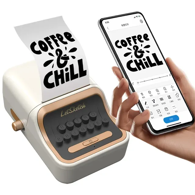 Новое поступление 2023, винтажный внешний вид, миниатюрный портативный термопринтер для штрих-кодов, наклеек, этикеток, беспроводной карманный принтер