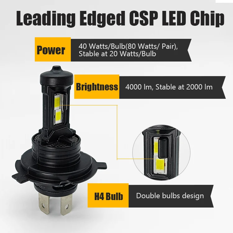OEM Universal Car SUV Truck 80w 4000lm Plug and Play H4 Ultra Bright High Low Beam LED Headlight Bulb