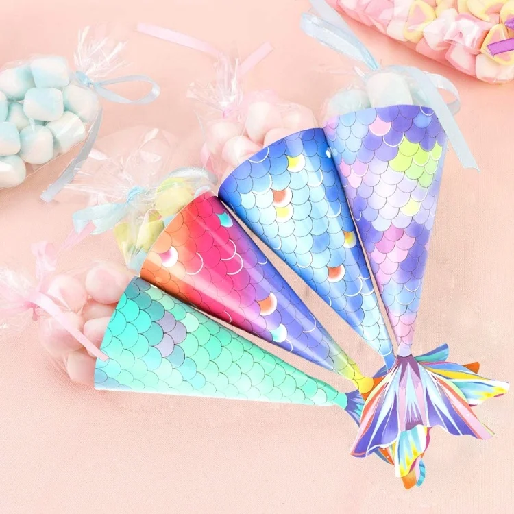 48PCS/set Mermaid Paper Candy Gift Box Hanging Dessert Bags Gifts Girls Wedding Birthday Mermaid Party Favors Decoration
