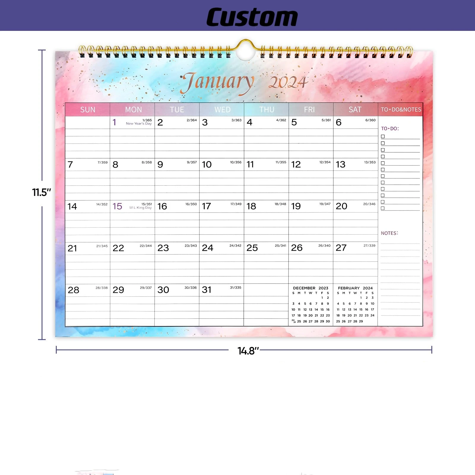 Reliable Wholesaler Custom with Your Own Designs Spiral Monthly Calendar Planner 2024 - 2025 Wall Calendar