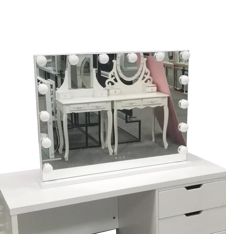 Professional Desktop Hollywood-Style Large Dressing Mirror LED Light Touch Dimmer 3 Color Modes Magnifying Vanity Table Makeup