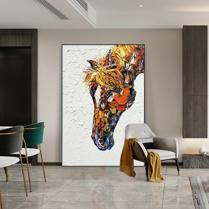 Animal oil painting horse living room decoration painting three-dimensional corridor hanging graffiti hand-painted large