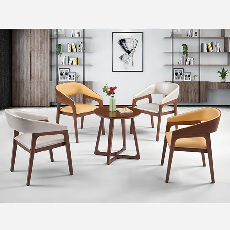 Hotel Hall Reception Room Furniture Round Barrel Upholstered Timber Dining Chairs with Sofa 6 small moq