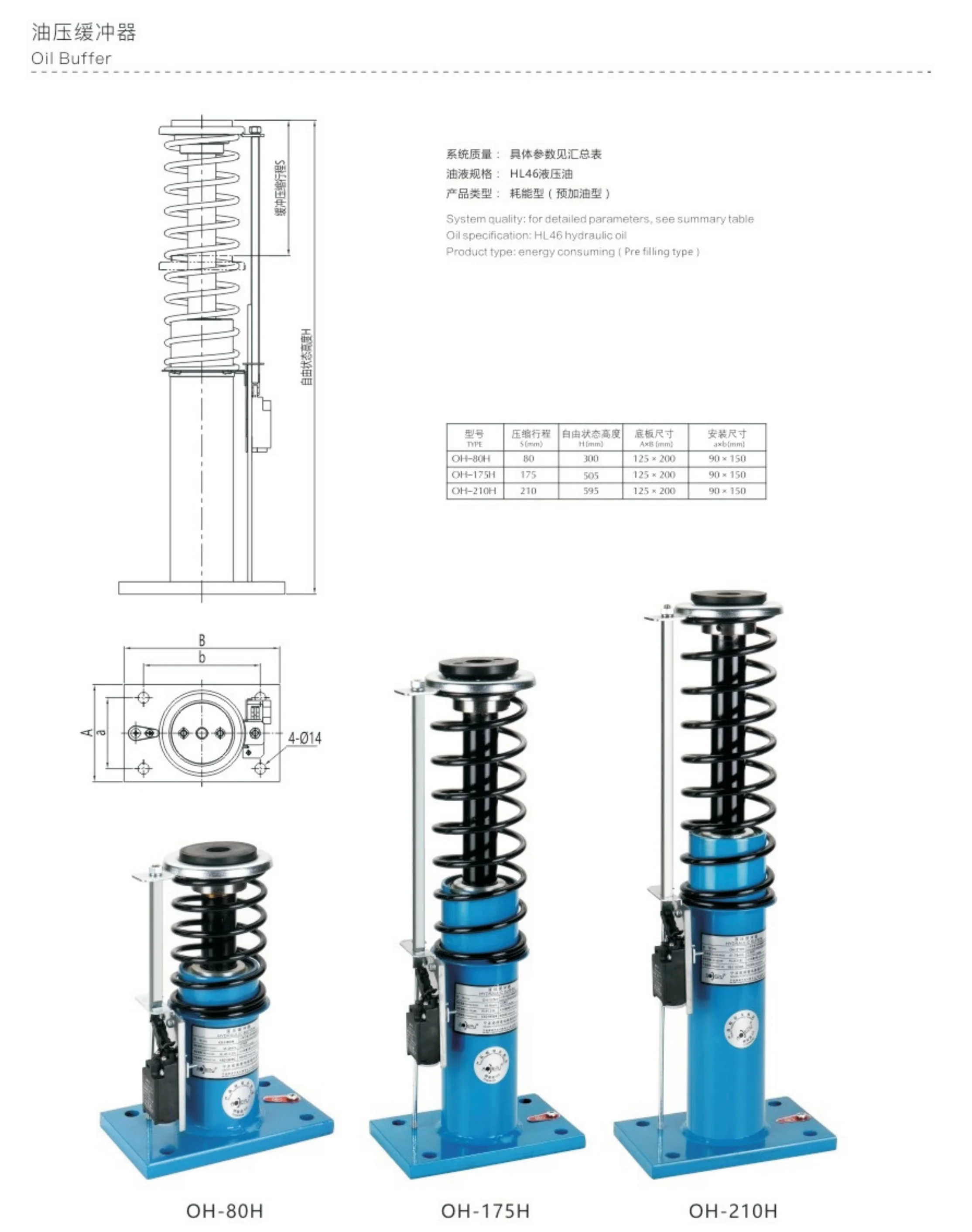 Elevator oil buffer AODEPU Hydraulic buffer OH70/OH220/OH275/OH65/OH80A/OH425/OH80/OH175/OH210/OH10/OH16/OH20/OH80H/OH175H/025
