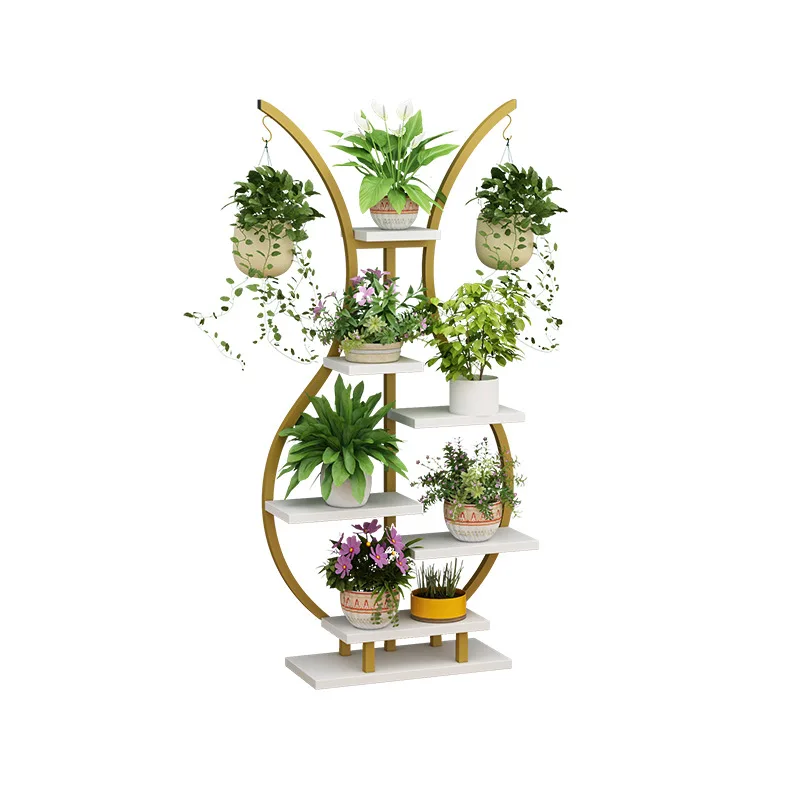 Vase Design Metal Display Rack Multi Tiers Shelves Wrought Iron Flower Pot Holder Plant Stand