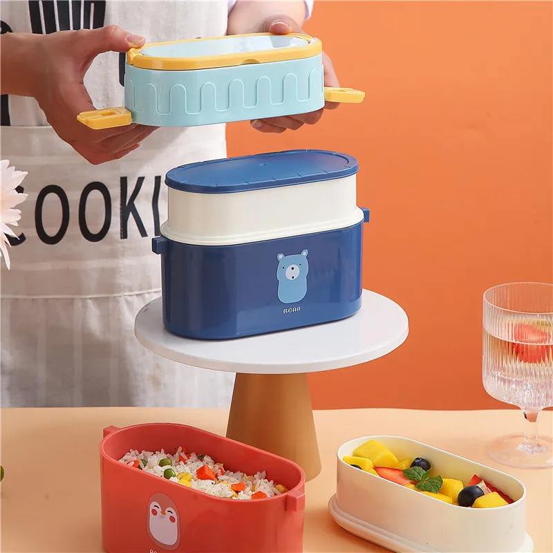 Портативный двухслойный Ланч-бокс bento с рисунком из мультфильма высококачественный пищевой детский ложкой