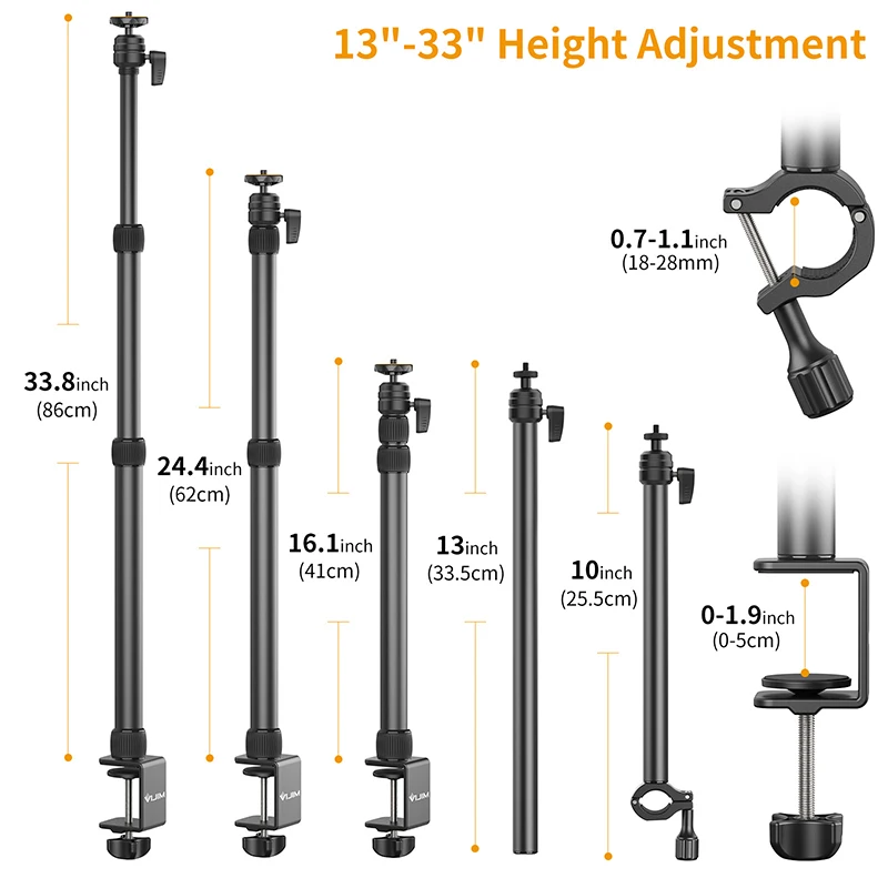 Vijim LS11 desk mount ring light stand Live stream equipment Broadcast mic stand 360 rotating Aluminium alloy camera stand