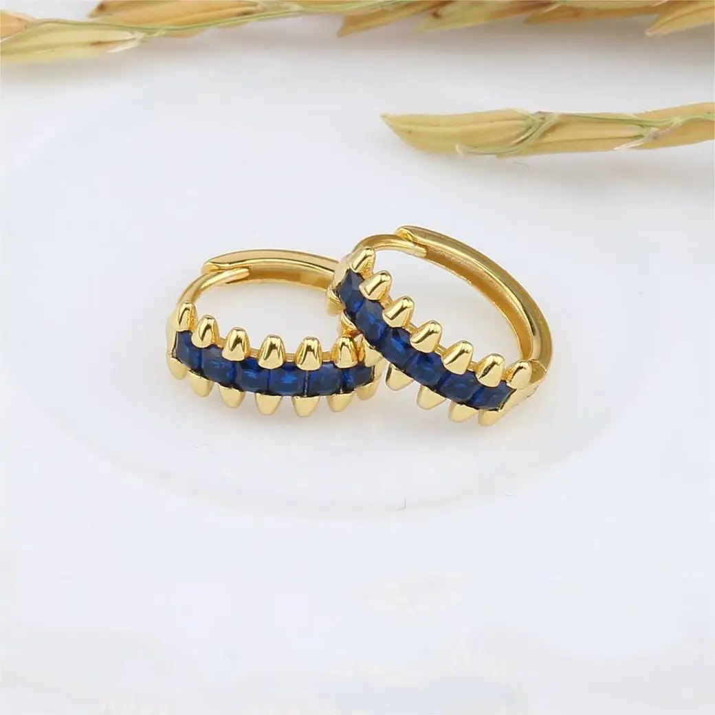 New Trendy 925 Sterling Silver Jewelry 18k Gold Plated Pave Colorful Cubic Zircon Diamond Hoop Huggies Earrings for Women