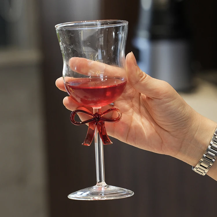 High Borosilicate Bow Champagne Glass Goblets Decorated Colored Bow Knot Wine Glass Cocktail Cup for Wedding Party