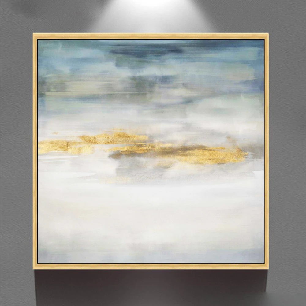 golden foil Small village in the sunset abstract art picture  canvas Oil Painting