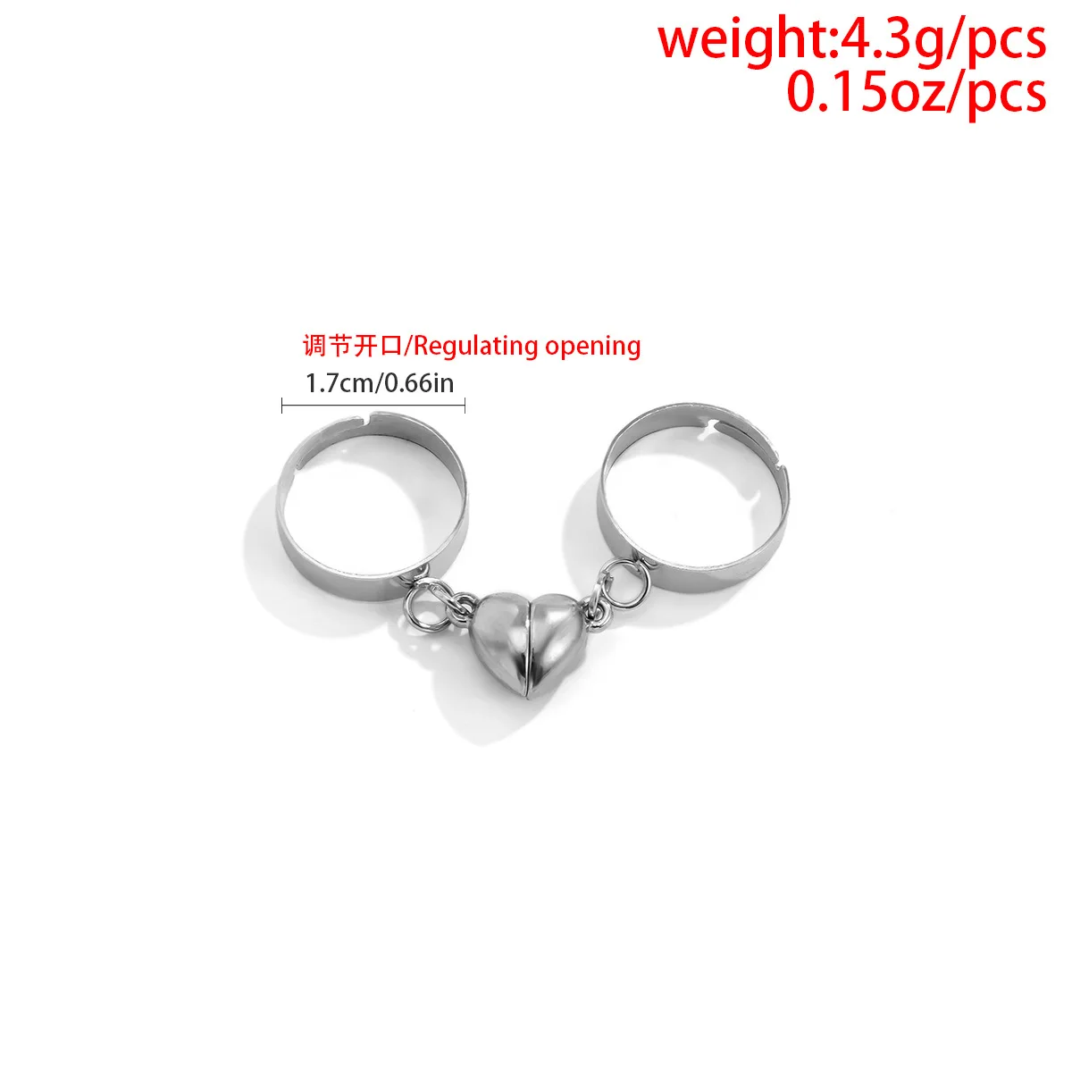 2 Pcs Punk Magnet Couple Rings Cuban Chain Charm Rings for Lovers Heart Attract Paired Brazalete Jewelry Gift