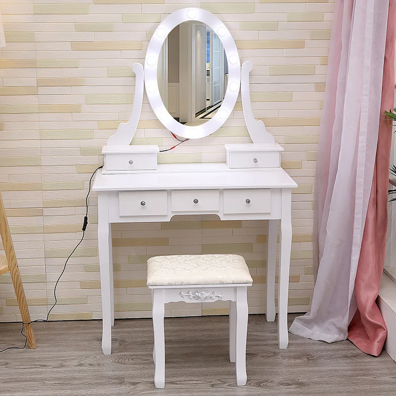 White Vanity Makeup Lighted Mirror Dressing Table Modern Bedroom Furniture Designs Designs Wooden Customized Custom Standing MDF