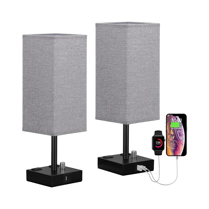 Wholesale Table Lamp with USB A+C Charging Ports & AC Outlet, Dimmable Modern Nightstand Linen Lamps For Home Bedroom Decor