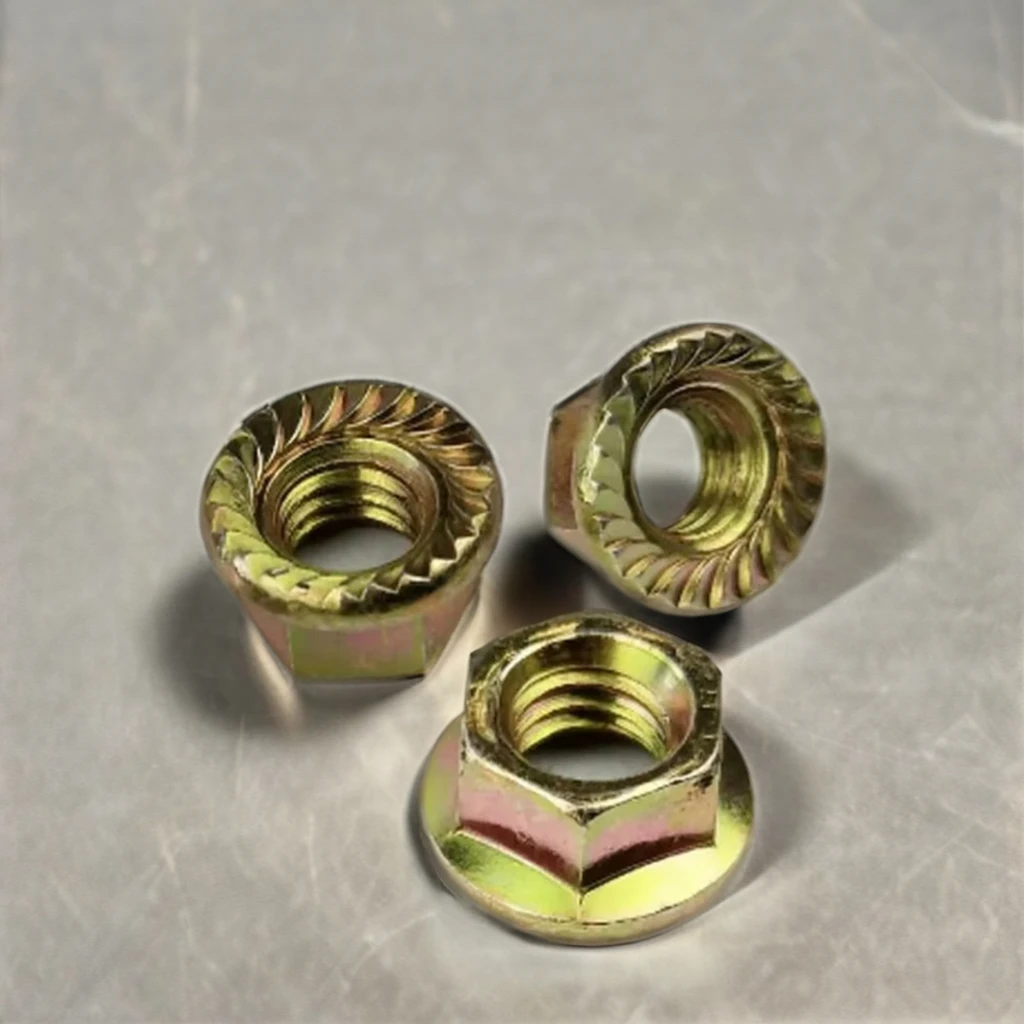 M8 M10 ASTM A325 A307 Gr2 Gr5 193 B7 углеродистая сталь сине-желто-белая оцинкованная зубчатая Шестигранная Фланцевая гайка DIN6923