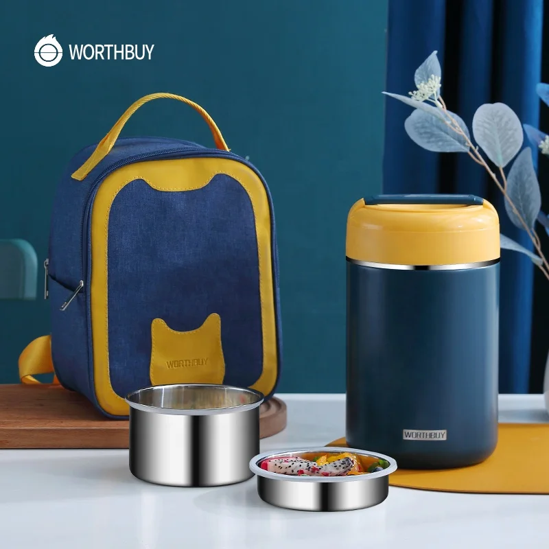 WORTHBUY Office School Food Jar 304 Stainless Steel Food ContainerThermal Vacuum Insulated Lunch Box For Cold and Hot Food