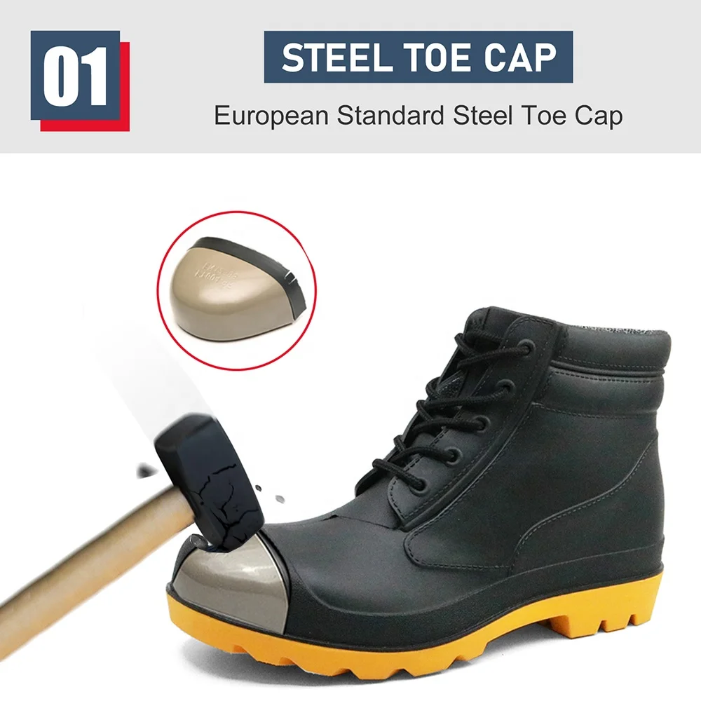 CE verified oil acid alkali resistant waterproof puncture proof lace up pvc safety rain shoes with steel toe cap