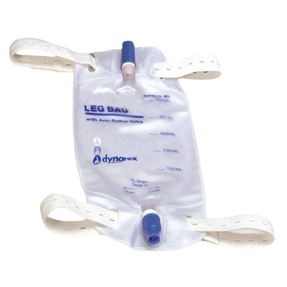 Urinary Leg Bag, for Use with Catheter,, has a Non-Drip Closure  Anti-Reflux Valve, Medium, White