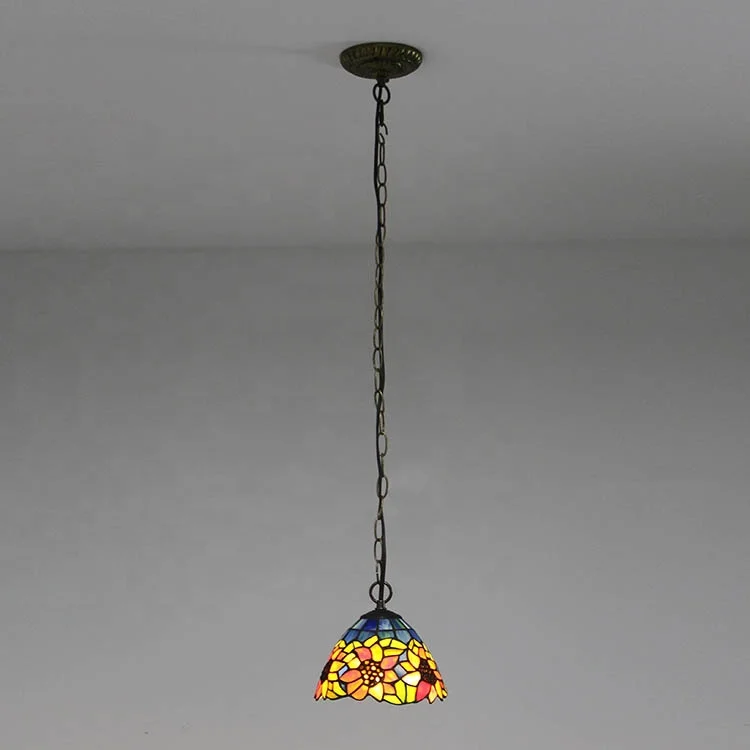 LongHuiJing Newly Tiffany Style Sunflower Pendant Light Art Chandelier Lights Art Glass ceiling pendant lamps